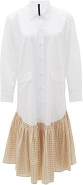 Checked Ruffled-hem Cotton Shirt Dress - Womens - White Multi