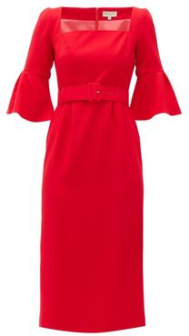 Camellia Belted Wool-crepe Dress - Womens - Red