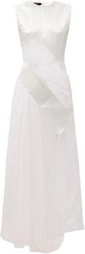 Crystal-embellished Tulle And Upcycled-satin Gown - Womens - White