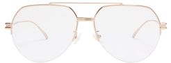 Ridged Metal Aviator Glasses - Womens - Gold