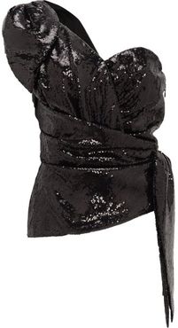 Sequinned One-shoulder Wrap Top - Womens - Black