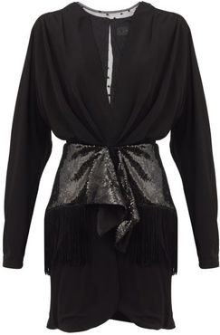 Sequinned-panel Georgette Mini Dress - Womens - Black