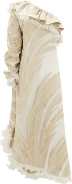 One-shoulder Feather-jacquard Crepe Dress - Womens - White