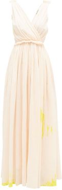 Painted Gathered Cotton-voile Maxi Dress - Womens - Light Pink