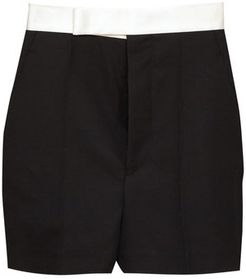 Silk-satin Waistband Wool Tuxedo Shorts - Womens - Black White