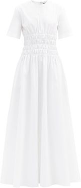 Shirred-waist Poplin Dress - Womens - White