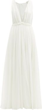 Ruffled Empire-waist Silk-chiffon Gown - Womens - Cream