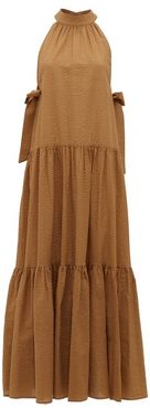 Molluscs High-neck Cotton-seersucker Dress - Womens - Brown