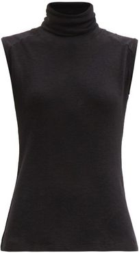 Knitted Cotton-blend Roll-neck Top - Womens - Black