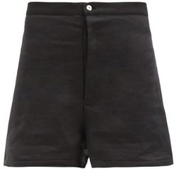 Raw-hem High-rise Linen Shorts - Womens - Black