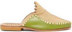 Raffia And Leather Backless Loafers - Womens - Green