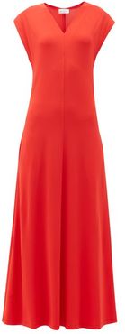 V-neck Cap-sleeve Crepe-jersey Dress - Womens - Red