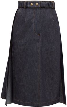 Belted Denim Pencil Skirt - Womens - Denim