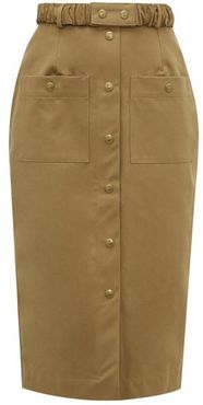 Belted Cotton-twill Pencil Skirt - Womens - Brown