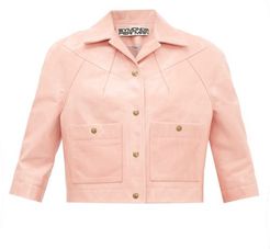 Cropped-sleeve Leather Jacket - Womens - Pink
