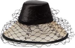 Screen Embossed Satin And Veiled Crin Hat - Womens - Black