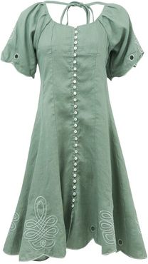 Madonna Phulman Scalloped Linen Dress - Womens - Green