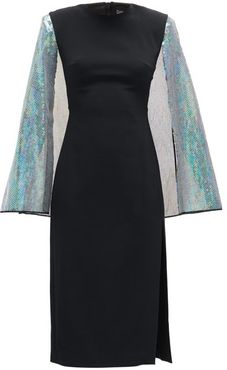 Cape-sleeve Sequinned Crepe Dress - Womens - Black