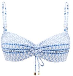 Geometric-print Bandeau Bikini Top - Womens - Blue Print