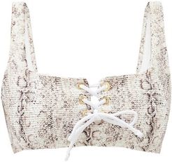 Zambia Snake-print Lace-up Bikini Top - Womens - Beige Multi