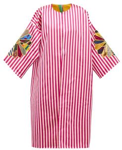 Star-appliqué Striped Silk-satin Coat - Womens - Multi