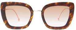 Ff-logo Cat-eye Acetate And Metal Sunglasses - Womens - Tortoiseshell