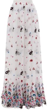 Lydell Floral-embroidered Organza Maxi Skirt - Womens - White Multi