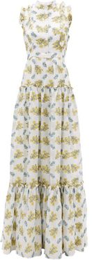 Ava Tiered Floral Fil Coupé Gown - Womens - Yellow White