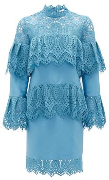 Lyndell Layered Guipure-lace & Mikado Satin Dress - Womens - Blue