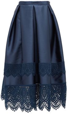 Ina Guipure-lace Trimmed Mikado Skirt - Womens - Navy