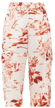 Sidney Watercolour-print Crepe Shorts - Womens - Orange Print