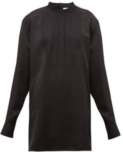 Thursday P.m. Bib-front Satin Shirt - Womens - Black