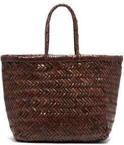 Triple Jump Small Woven-leather Tote Bag - Womens - Dark Brown