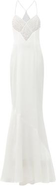 Venice Beaded Diamond-panel Crepe Dress - Womens - White