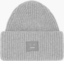 Pansy Face Patch Wool Beanie - Mens - Grey