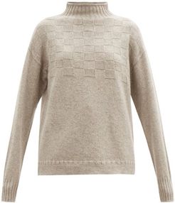 High-neck Basketweave Merino-wool Blend Sweater - Womens - Light Brown