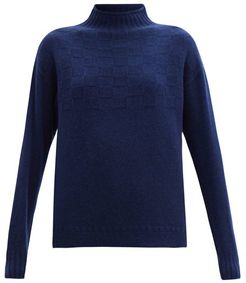 High-neck Basketweave Merino-wool Blend Sweater - Womens - Navy