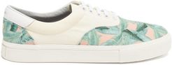 Frond-print Cotton-canvas Trainers - Mens - Green Multi