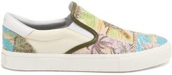 Embroidered Frond-print Slip-on Canvas Trainers - Mens - Multi