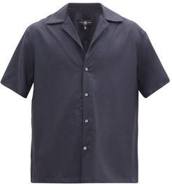 Cuban-collar Silk Shirt - Mens - Navy