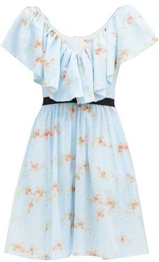 Juniper Floral-print Ruffled Cotton Mini Dress - Womens - Blue Print