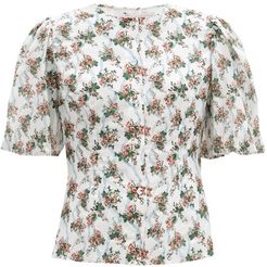 Selena Puffed-sleeve Floral-print Cotton Top - Womens - White Multi