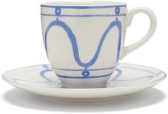 Serenity Swirl Porcelain Cup And Saucer Set - Blue White