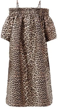 Off-the-shoulder Leopard-jacquard Midi Dress - Womens - Leopard