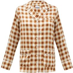 Gingham Silk-blend Satin Shirt - Womens - Brown Multi