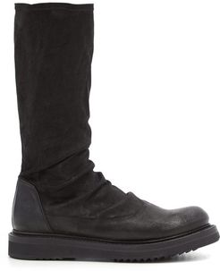 Stretch-suede And Leather Mid-calf Boots - Womens - Black