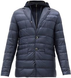 Hooded Quilted Down Jacket - Mens - Blue