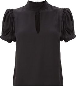 Puffed-sleeve Silk Blouse - Womens - Black