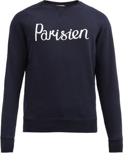 Parisien-print Cotton Sweatshirt - Mens - Navy