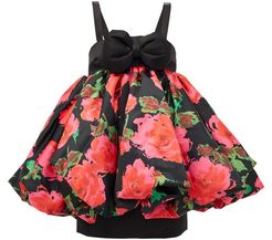 Puffed Floral-print Satin Mini Dress - Womens - Black Multi